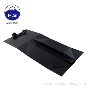 Customized golden foil ribbon black cardboard foldable box